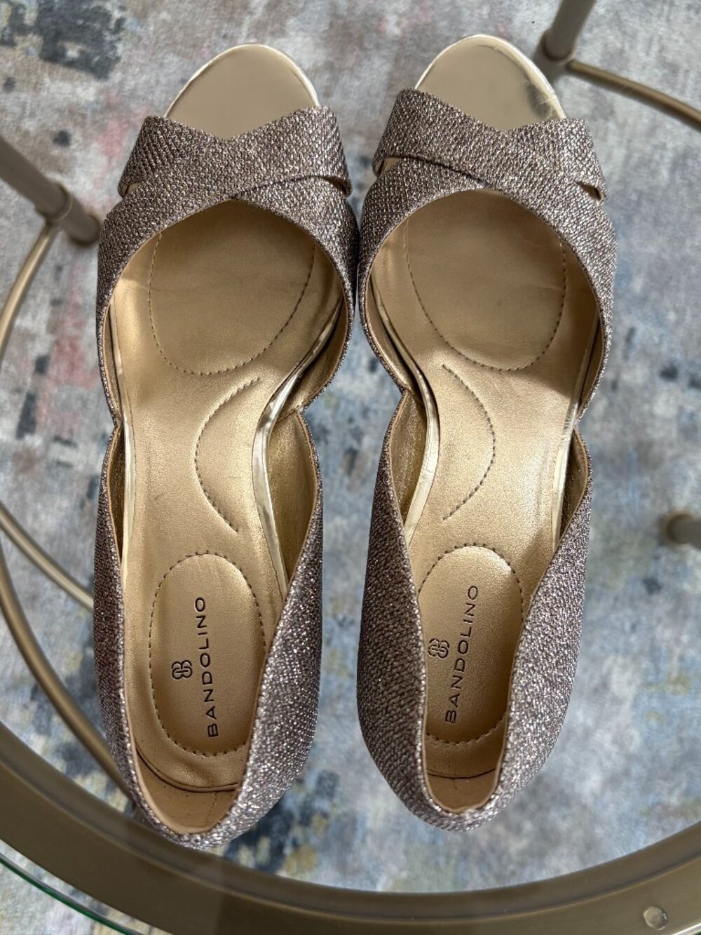 Bandolino Womens Rainaa Gold Peep-Toe Heels Shoes